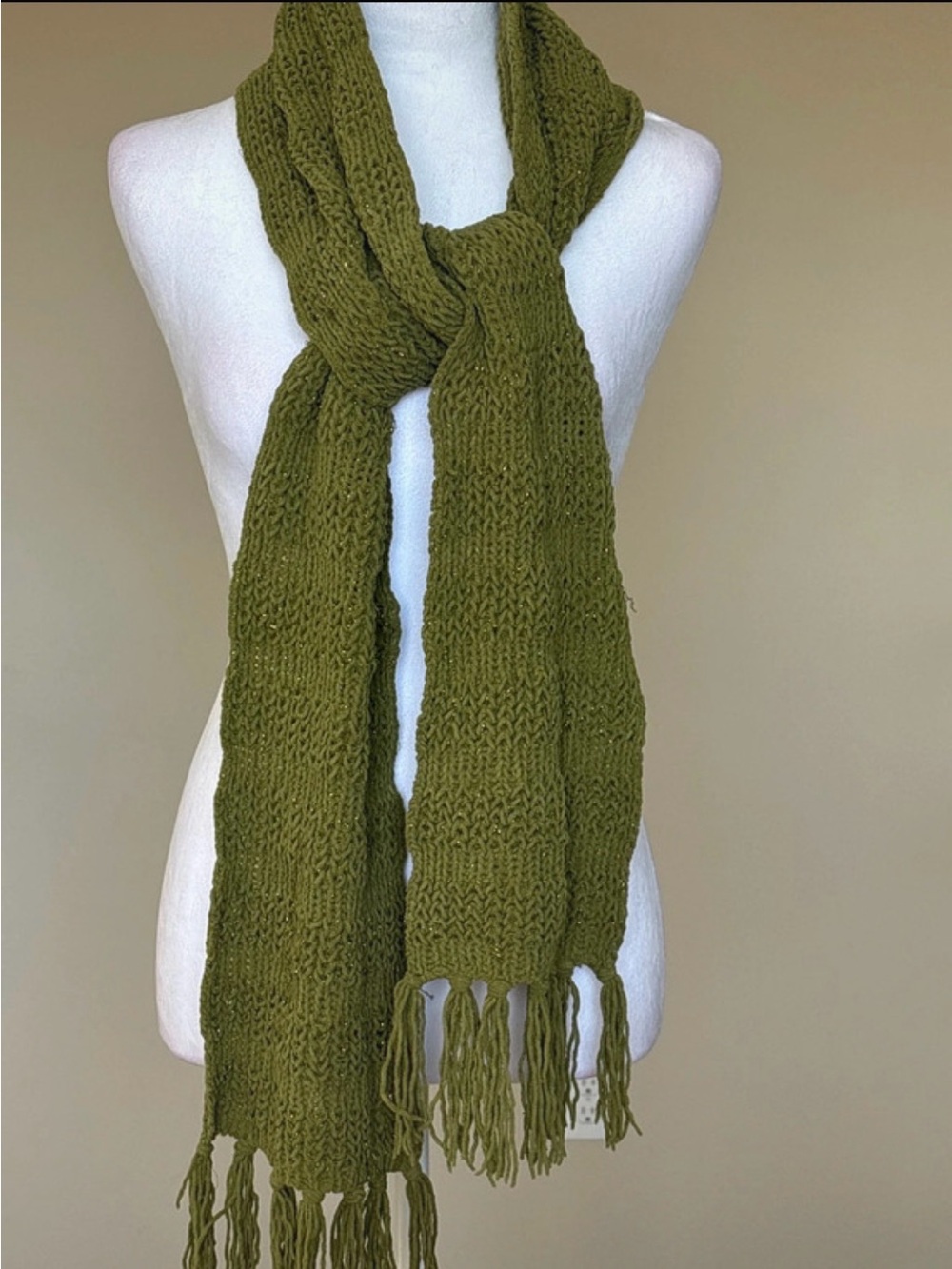 Fownes Olive Green Knit Fringe Scarf - Women Accessories